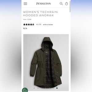 NWT Women's Pendleton Black Hooded Techrain Anorak Jacket sz XL Waterproof NEW